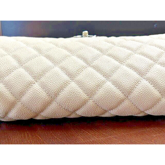 100% AUTHENTIC CHANEL CLASSIC EASY FLAP JUMBO CAVIAR BAG BEIGE QUILTED SILVER - Picture 13 of 16